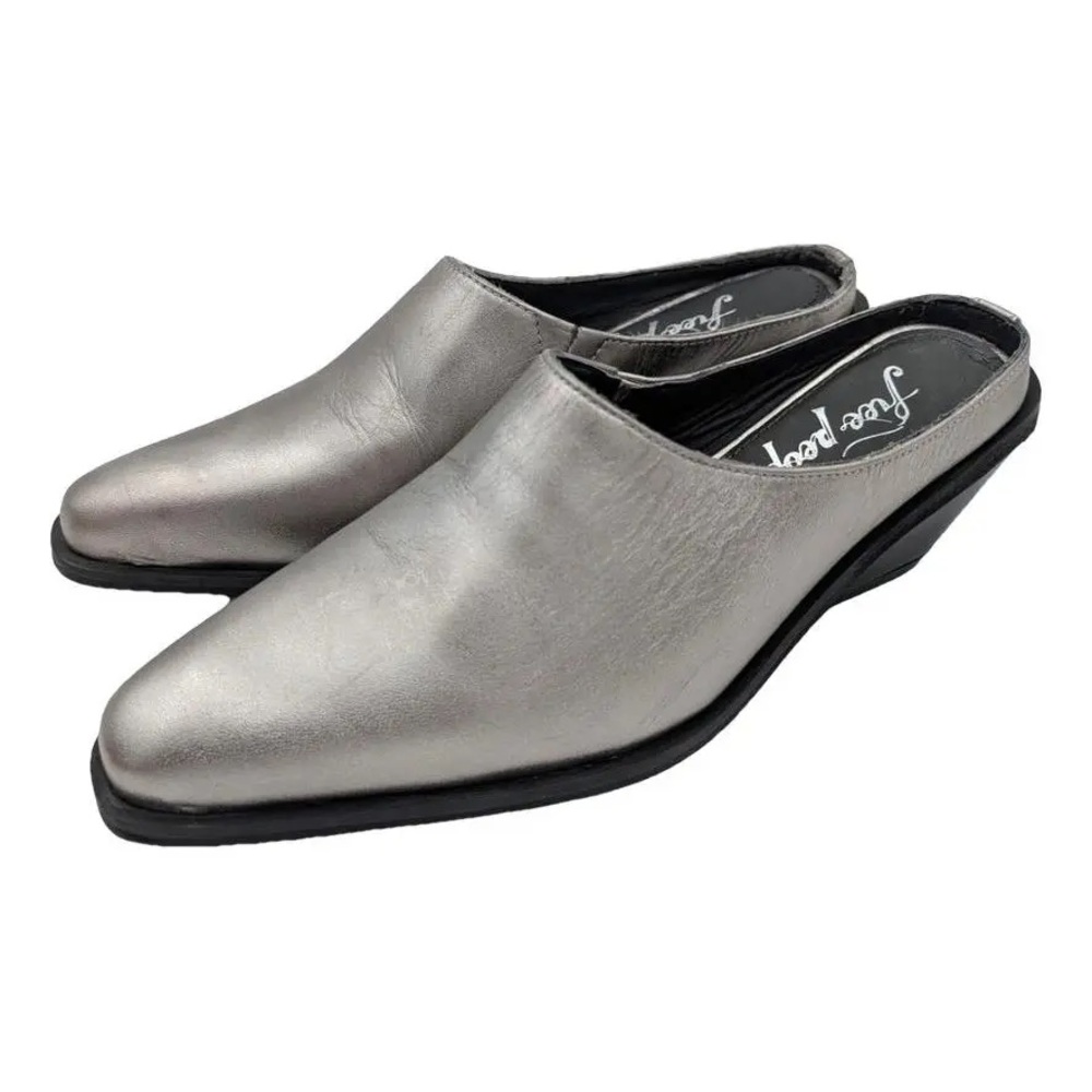 Free People Silver Tallulah Western Wedge Mules